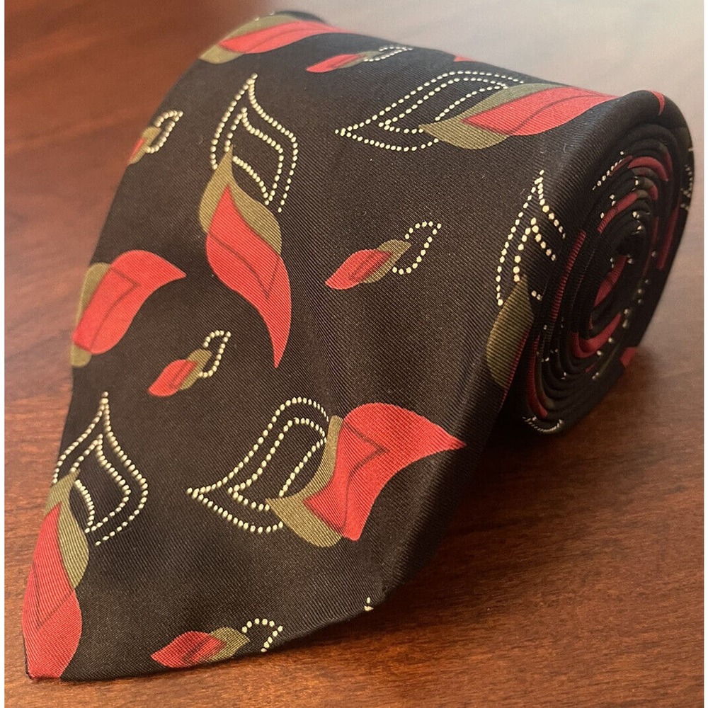 Talbott Studio For Nordstrom Hande Sewn Black, Red, 100% Silk L58” W3.75”